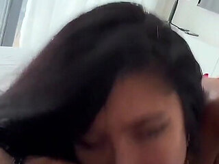 Lay Down and Swallow Big Dick - Petite Brunette Latina Ready for Extreme Blowjob and Doggy Style Fuck in POV