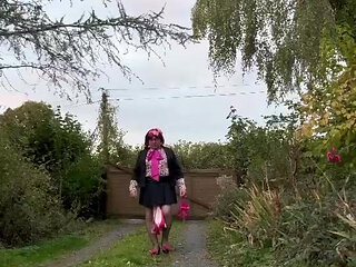 Dressed in a small black skirt for an evening out