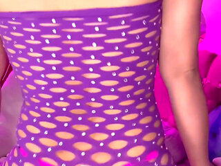 Naughty in Purple Suit and Pink Thong