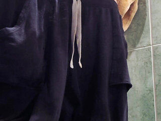 Husband with huge penis plays in the bathroom anally