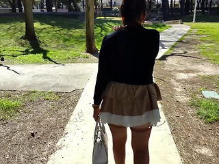 Outdoor Mini Skirt No Pantie with Anal Plug