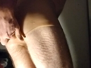 Faggot shows pussy pants with legs apart