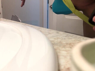 Stretching Shaved Ass with Black Butt Plug in Jock Strap