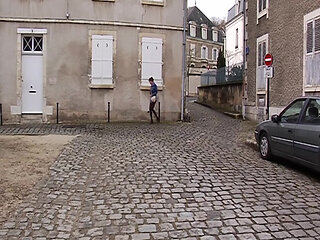 Tied French slut fucked hard by a horny domina and a big strapon