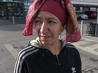 naughty Turkish street prostitute shows her hairy pussy to old pervert