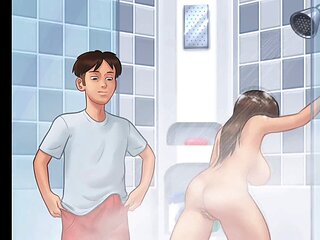 Jenny's hot shower scene in summertime saga with step-sis part two