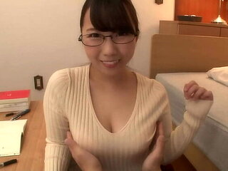 Busty Japanese tutor gives student blowjob after he can't focus on her big tits - amateur creampie sex