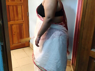 Asian Hot Stepaunty with a Big Ass Helps Me Cum - 45 Year Old Neighbor Fucked While Sweeping the House