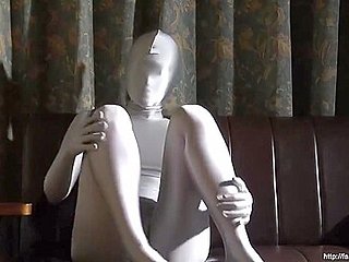The Young Japanese Girl Masturbated in a Silver-gray Zentai.