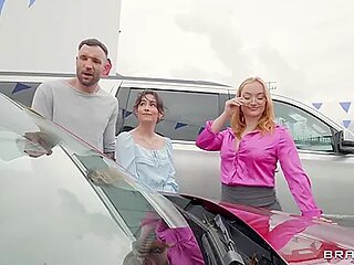Sneaky Car Dealership Threesome - Alex Legend, Emma Magnolia And Alexa Payne