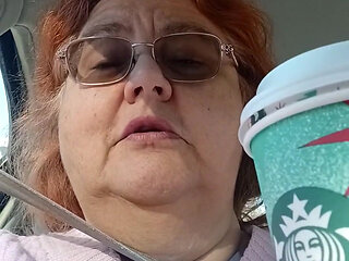 Pink sweater and  Star bucks yummy