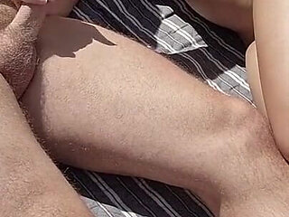Masturbation with My Stepfather on a Nudist Beach, He Touches My Tits and I Touch His Cock