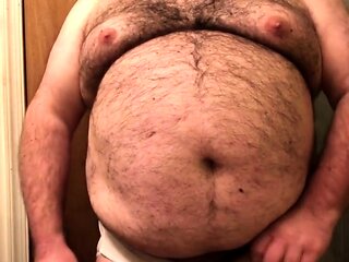 Fat Bear Strokes Clitty and Plays with Belly and Breasts