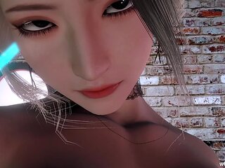 3D Blonde Asian Whore Sitting on the Big Dick