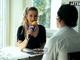 Blonde German MILF Interviews Him at the Table... Then She Starts Begging for His Cock
