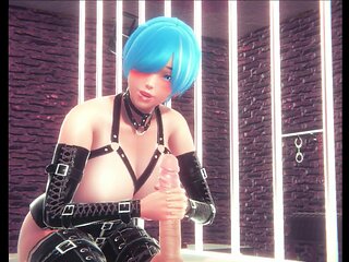 Blue-haired girl in manga-inspired adult video