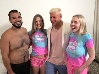 Two cute blondies have a hot foursome sex with guys