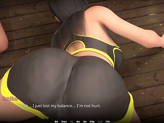 PC gameplay featuring a busty brunette in an adult visual novel