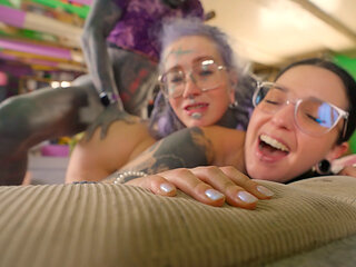 Two Goth Girls with Glasses Threesome ANAL POV - Bj, ATM, ATOGM
