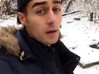 Uncut Huge Dick Cumshot in the Snow