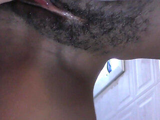 Testicle emptying in the morning, chocolate pussy