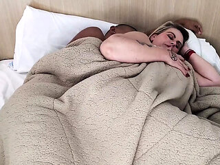 Step Aunt Tiffany Fucks Hard Under The Duvet - Big Booty Blonde Gets Cum In Mouth