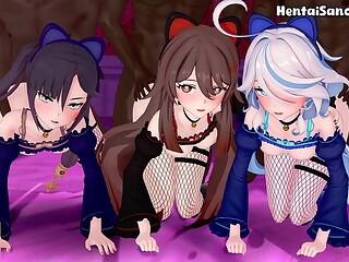 Furina, Hu Tao &amp_ Mona Interracial Gangbang Orgy&mdash_ Genshin Impact