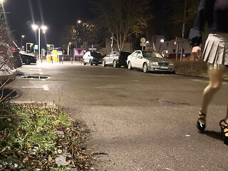 I'm walking around outside in my transparent latex tights with higheels and supermini