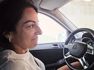 Stuck In Traffic Handjob: Brunette MILF Wife Helps My Big Cock On The Highway