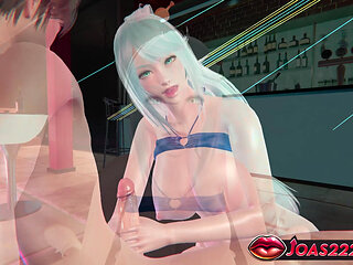 Aqua the Big Tits Blue Hair Girl in 3D Pool Animation - Experience Handjob Stroking for Big Dick, Tongue Licking Only on Glans