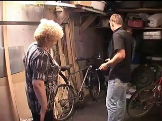Blonde russian granny is screwed in the garage: Blowjob, Amateur  Homemade Porn