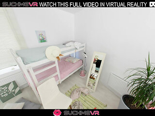 Blonde Milka Way with a shaved pussy fucks passionately and moans loudly,in VR.