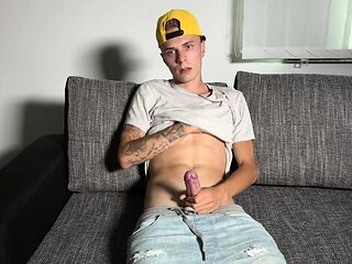 Sexy Slim Czech Boy with Tattoos Jerks His Big Thick Cock