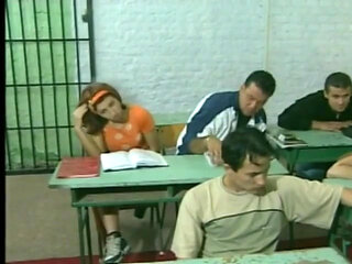 Brunette teen pussy licked and fucked in the classroom