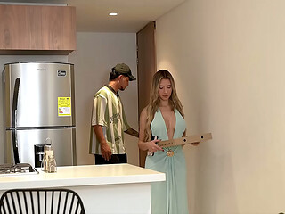 Hot Blonde Pays Pizza Delivery Guy with Her Pussy - Danner Mendez &amp_ Ambar Prada