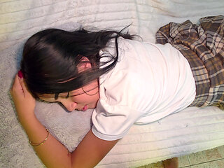 Stepdad finds his uniformed stepdaughter and stops her cock