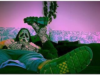 Halloween Fishnet Footjob Solejob With Spankmyfeet