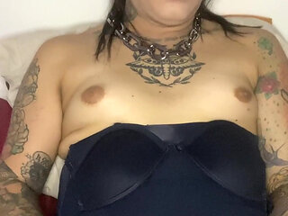 In the bed of blue corset and jerking off for you part 2