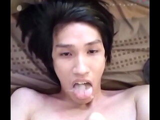 FagTeetajet Thai Gay Drinking my own cum, cumming in my face