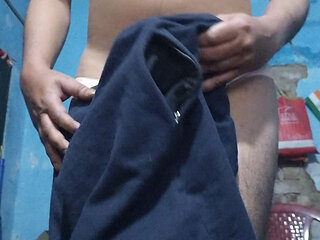 Young Indian Femboy Crossdresser with Phimosis Dick Until Cum While Wearing His Step Sister's Pink Bra and Panties