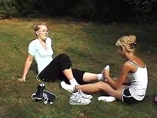Blonde Lesbians Worshipping Feet Outdoors: Amateur, Fetish  Public Porn