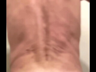 Slow Motion Muscle Roller Action Massage From Behind Nude and in light blue Underwear