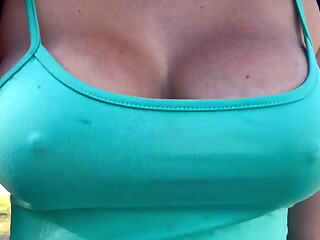 Italian Big tits Milf walking around Miami with her big boobs and hard nipples