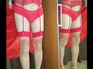 Crossdresser dressed in Valentines Lingerie