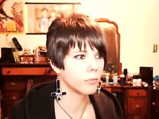 Short-Haired Crossdresser Cutie on Webcam