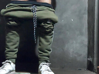 Twink Pakistani boy in public bathroom public toilet fingering masturbate