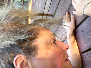 Freckled Dirty Wife Gets Bent Over the Deck and Fucked From Behind Butt Plug