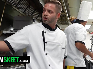 Petite Bunny Fae Takes on the Entire Kitchen Crew in a Wild Restaurant Gangbang