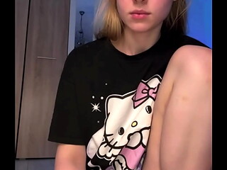 Fingering pink perfect pussy with big dildo