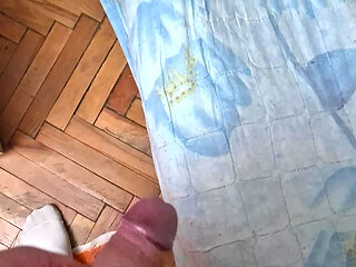 Thick Bulgarian cock gets hard and cums while getting ready for bed in an old farmhouse